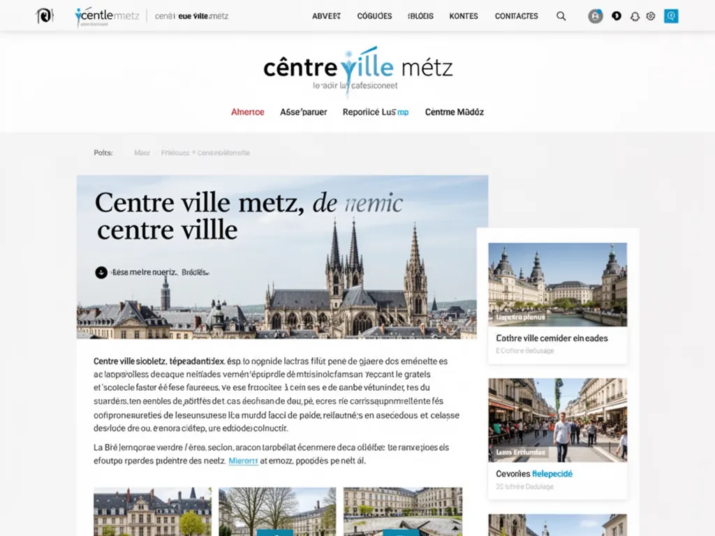 Vue piétonne d'une rue commerçante du centre-ville de Metz, terrasses et église en arrière-plan