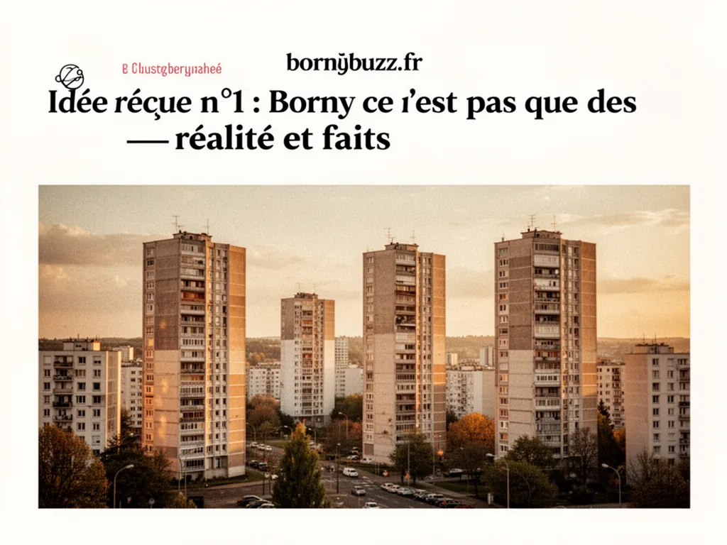 Vue panoramique du quartier de Borny, alternance de tours d’habitation des années 1960, de bâtiments rénovés et d’espaces verts sous un ciel de printemps.