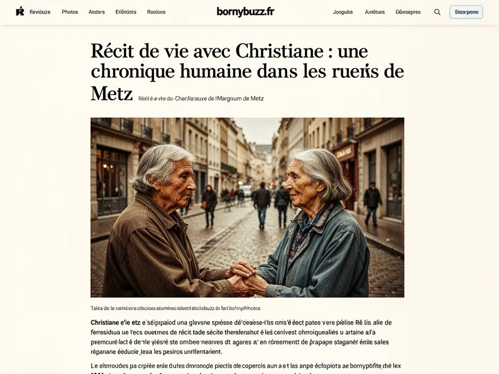 Christiane, une femme âgée aux cheveux blancs, assise dans un fauteuil de la résidence Sainte-Croix, parle en faisant des gestes doux. Derrière elle, une fenêtre donne sur les toits de Borny.