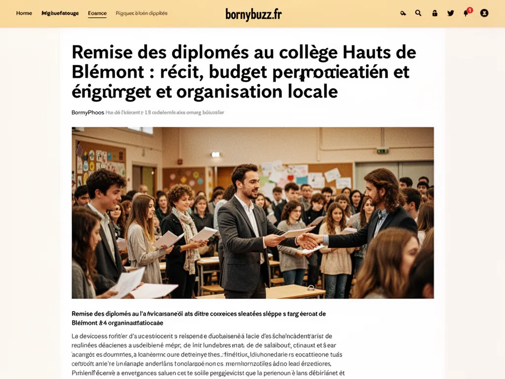 Remise des diplômes au collège Hauts de Blémont : récit, budget et organisation locale
